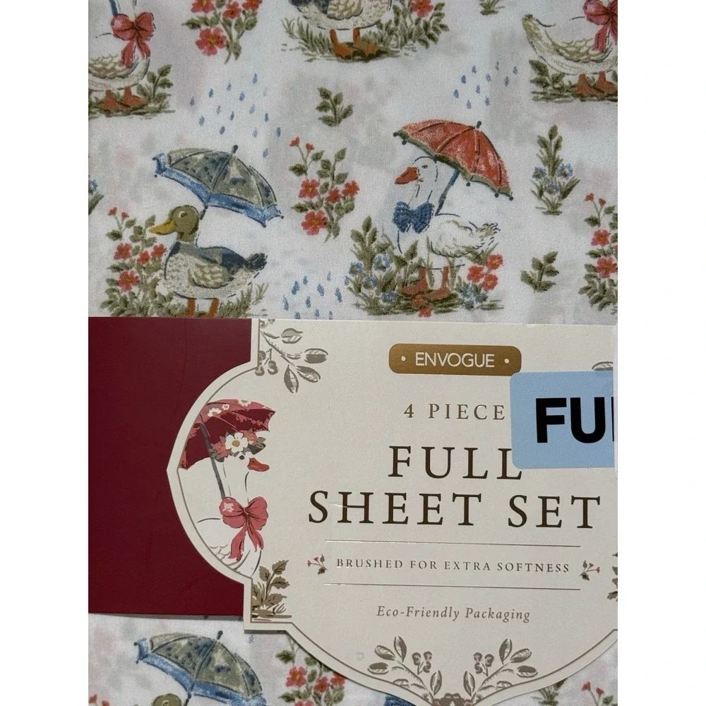En‎ Vogue Full Sheet Set Spring Duck Umbrella Floral Print 4 Piece New